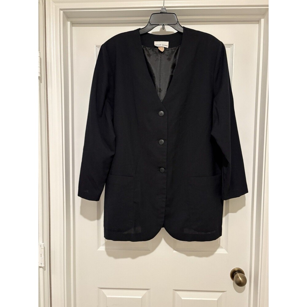 Kenneth Mitchell womens Vintage Blazer Jacket size 20W Black Twill Button Front